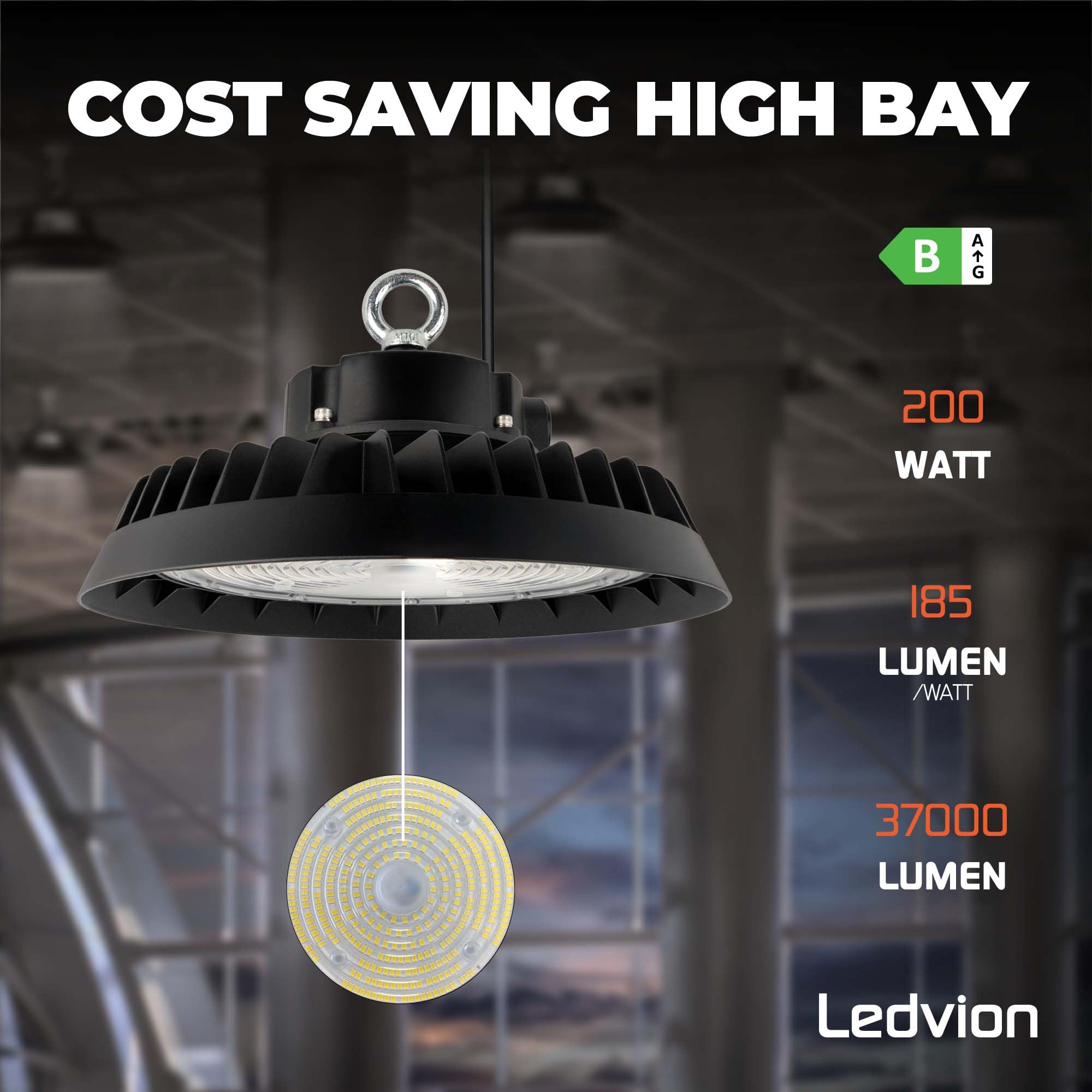 Ledvion - LED High Bay 200W ściemniana, Power Switch, 6500K, 185lm/W, IP65