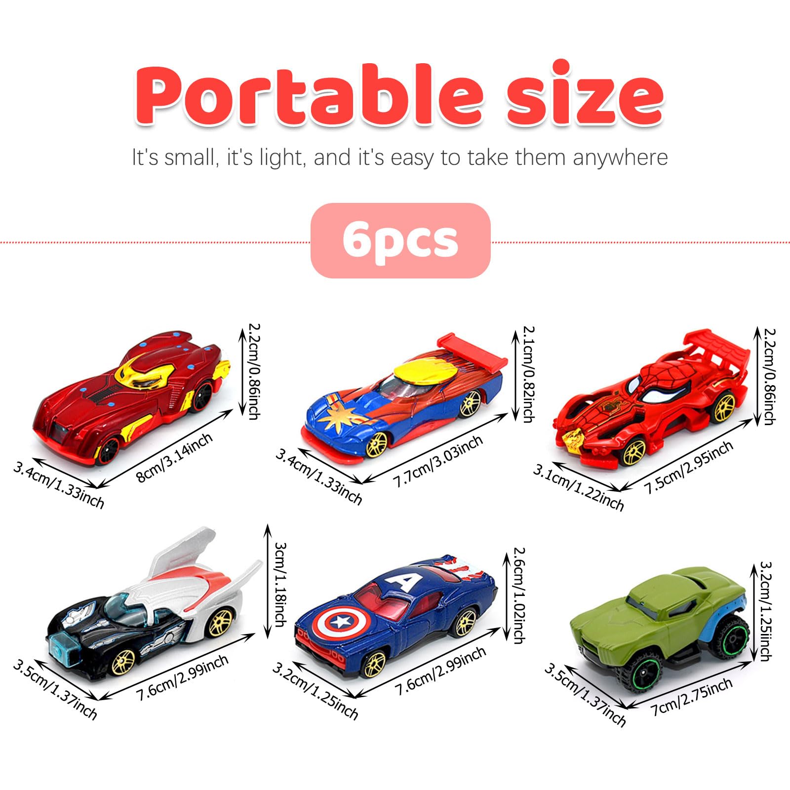 MUNSKT 6PCS Spider Car Avengers Marvel Alloy Car Toys Gift for Fan Kids Ages 4 and Up, Multicolor, 6.3*13*17 inches (16*33*43 cm) - Image 2