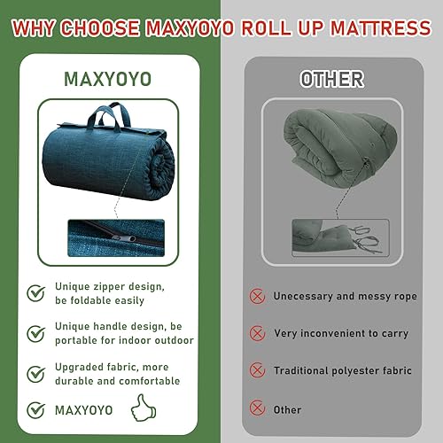 Miniatura 2 de MAXYOYO Colchón enrollable para dormir, colchón futón para exteriores e interiores, colchón portátil y plegable mejorado, colchón individual de