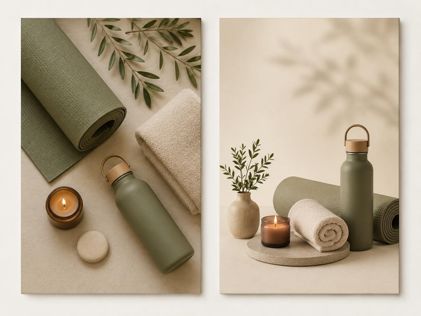 ICE ARMOR Extra-Large Set of 2 Sage Green Fitness Essentials Wall Art Canvas Print 24x36 Inch Yoga Lifestyle Wellness Decor for Home Gym Exercise Room Ready to Hang