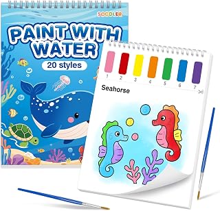 SOCOLER Sea World Paint with Water Coloring Book for Toddlers - Mess-Free Watercolor Kit, 20 Pages, Ages 1-8 Art Craft Gift