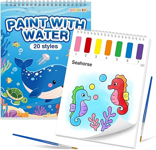 Miniatura 8 de Libros de pintar con agua SOCOLER para niños pequeños, papeles de pintura de acuarela sin desorden con tema de tráfico para niños, kit de pintura