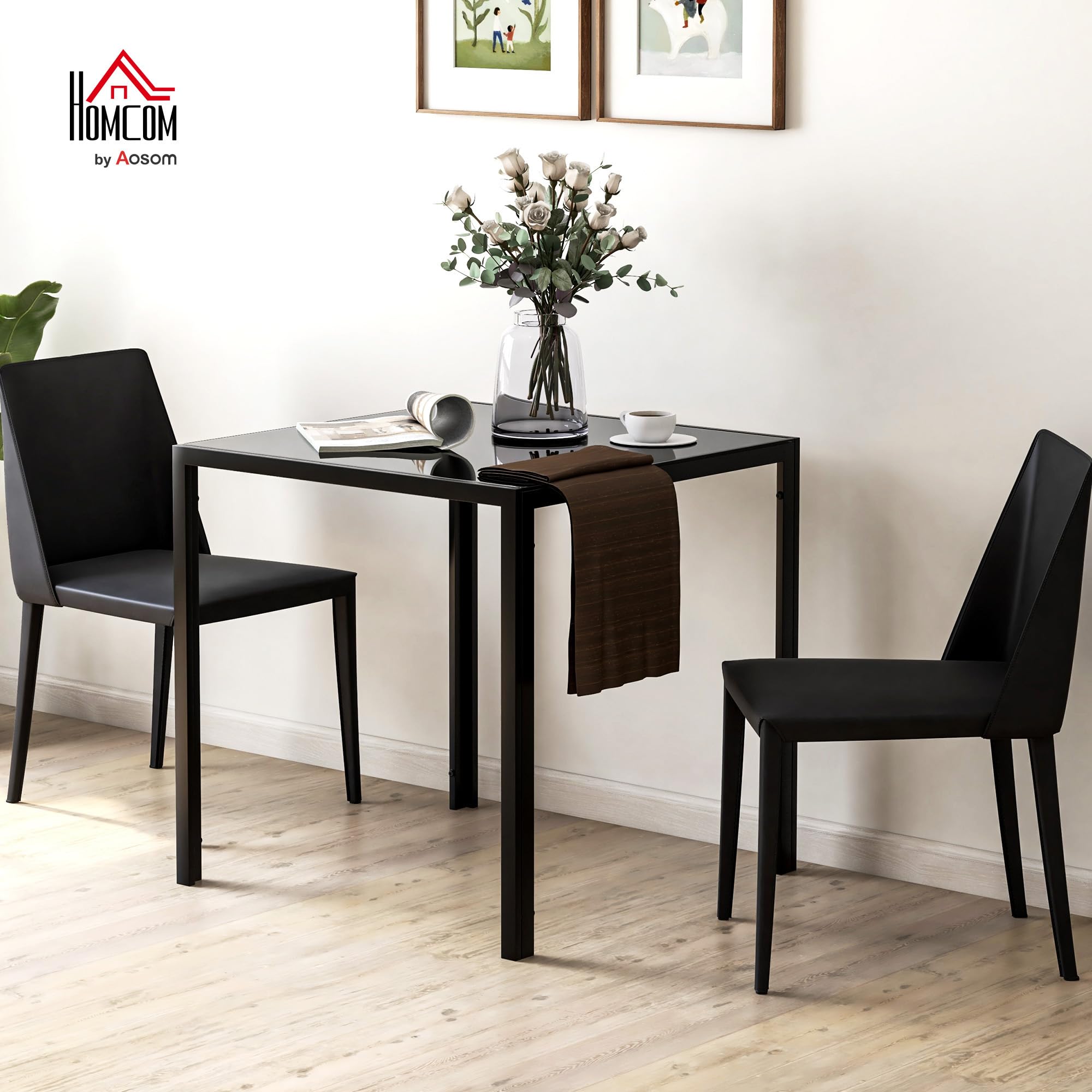 HOMCOM Tavolo da Pranzo 75cm Quadrato 4 Posti Cucina Nero