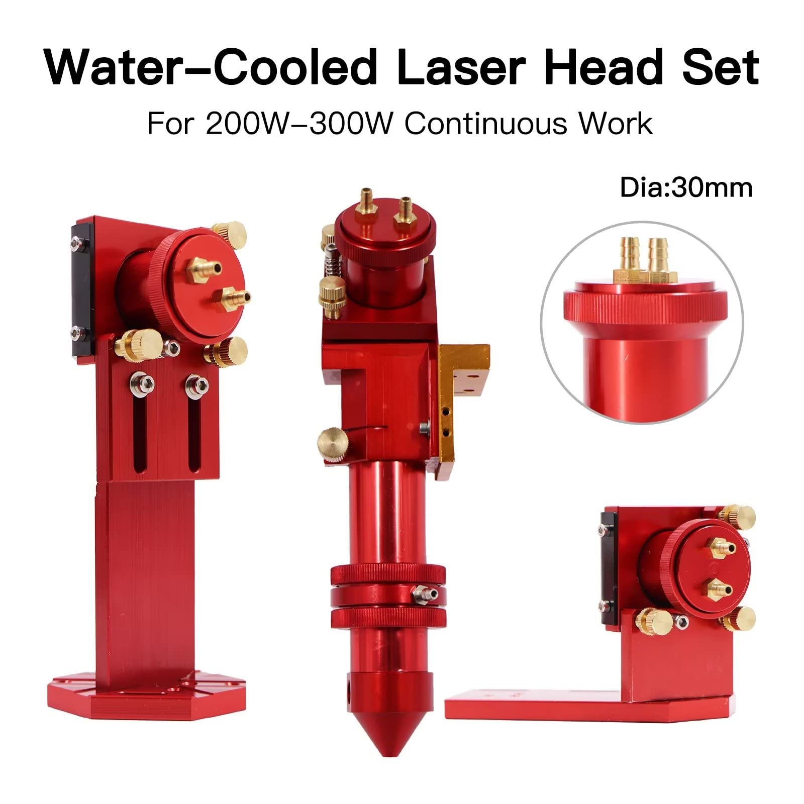 Rosso Set di Testine Laser CO2 Raffreddate ad Acqua Con 1 PZ Lente di Messa A Fuoco Dia.25mm FL50.8mm e 3 PZ Cu/Specchio di Rame Dia.30mm per Laser Engraver Cutter Macchina