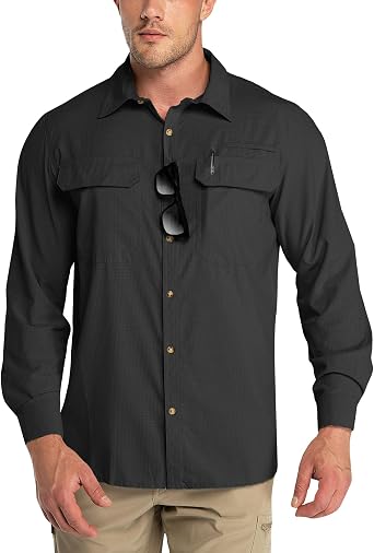 Outdoor Ventures Mens UPF 50+ UV Sun Protection Shirt, Long Sleeve Hiking Fishing Shirt Cooling Quick Dry for Safari Travel