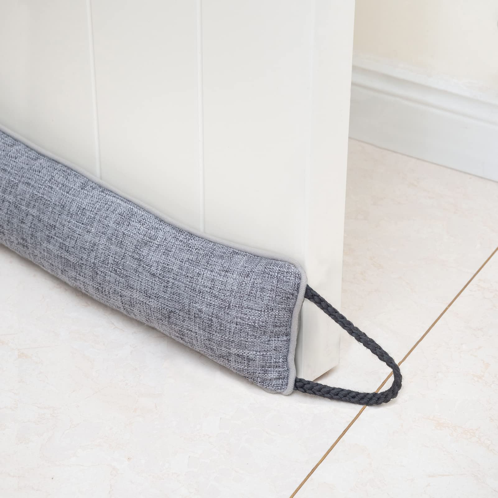 Marwood Under Door Draught Excluder 81cm Wind Stopper for Door & Window, Weighted French Air Door Draft Stopper Front Door Snake Noise Blocker for Bottom of Door with Hanging Loops - Grey 32"