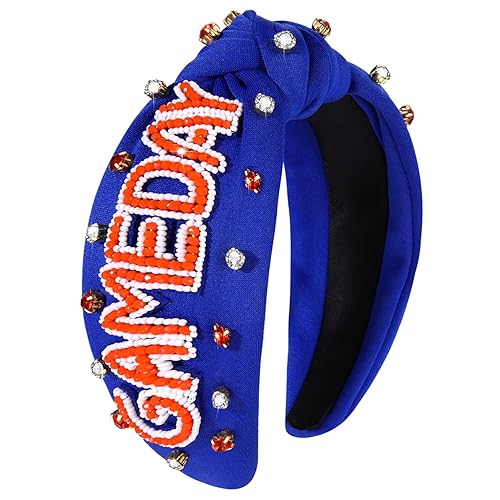 YAHPERN Game Day - Diadema anudada con perlas de cristal para mujer, accesorios deportivos para el cabello (azul, 1 unidad)