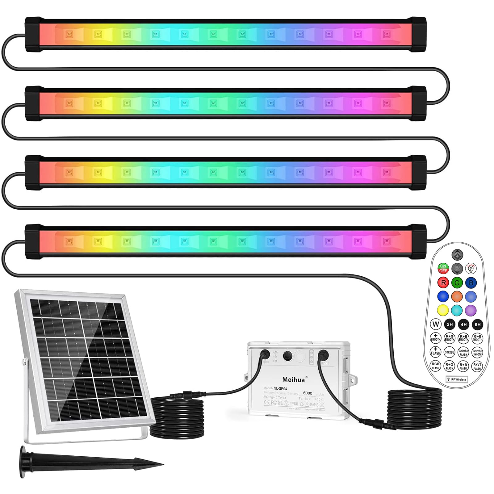 MEIHUA Faretto Solare Esterno RGB 10 Colori 30 Modalità Lampade LED da Giardino Solari Barra LED RGB IP66 Impermeabile 6000mAh Timer 2 Luminosità Luce Solare per Giardino Cortile Halloween Natale