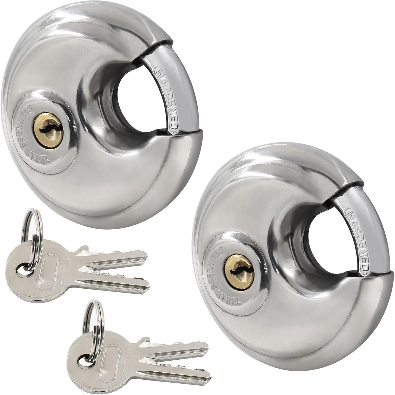 Waziaqoc 2 Pack Disc Padlocks, 2-3/4 inch Stainless Steel | Keyed Alike, Waterproof, For Storage Unit Gate, Outdoor, Shed, Fence