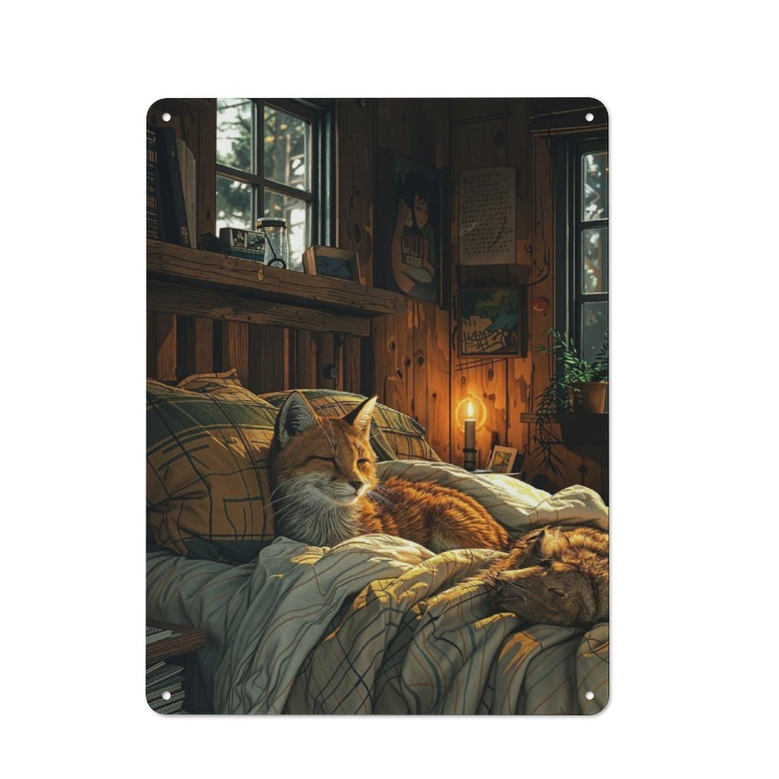 Junmoney Cute Fox Sleeping On Bed Tin Wall Plaque 40X30cm With For Bar Or Restaurant, Housewarming Wall Decor For People Furnishing Bar And Restaurant