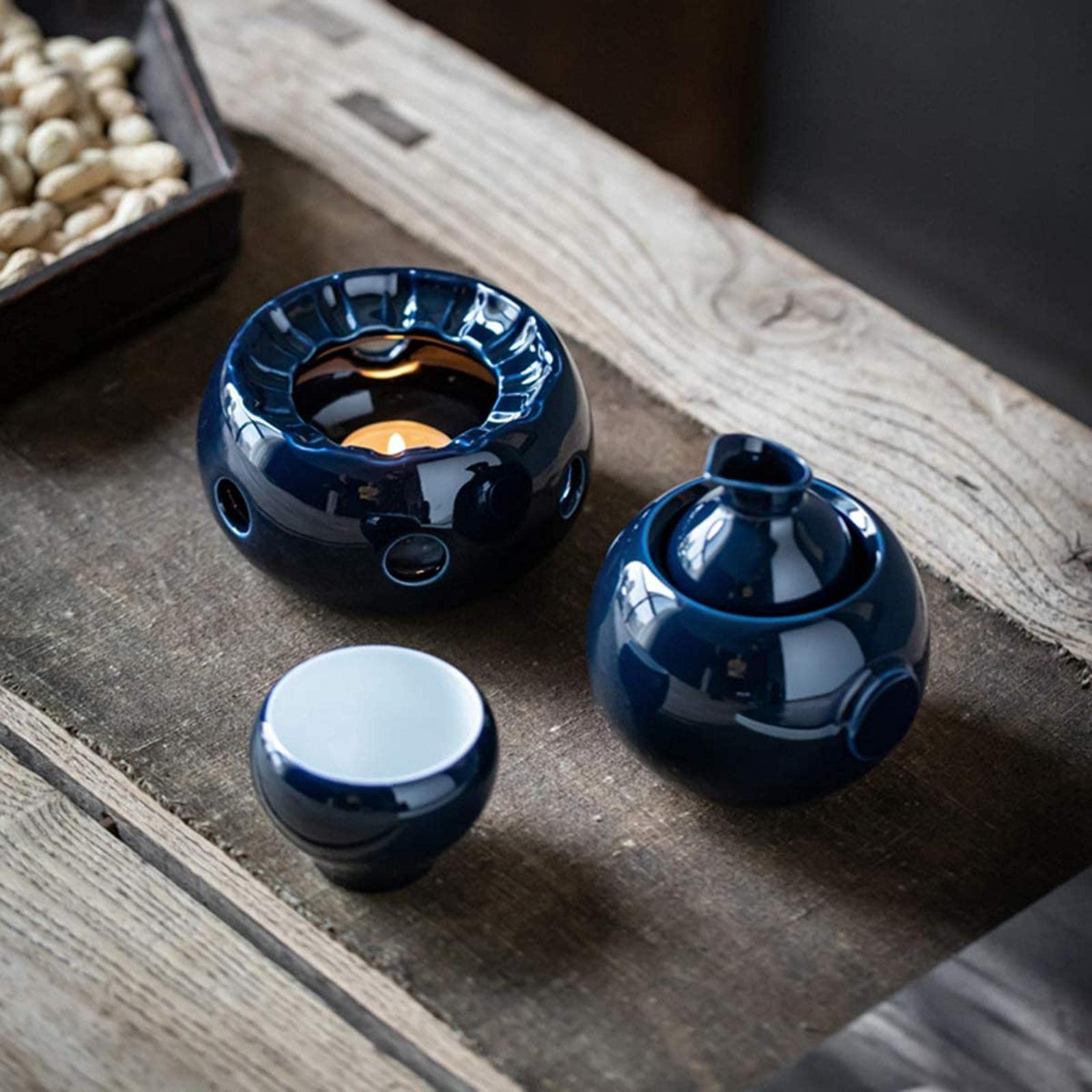 Juego de Sake Simple, Juego Aislado con Termo de cerámica, Taza Individual, Adecuado para Uso Familiar, Azul.,