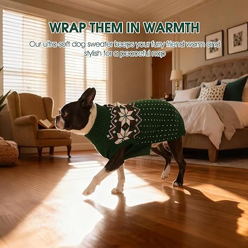 Miniatura 5 de FUAMEY Suéter de Navidad para perro, suéter cálido para perro, suéter clásico de copo de nieve para Año Nuevo, suéteres de cuello alto, prendas de