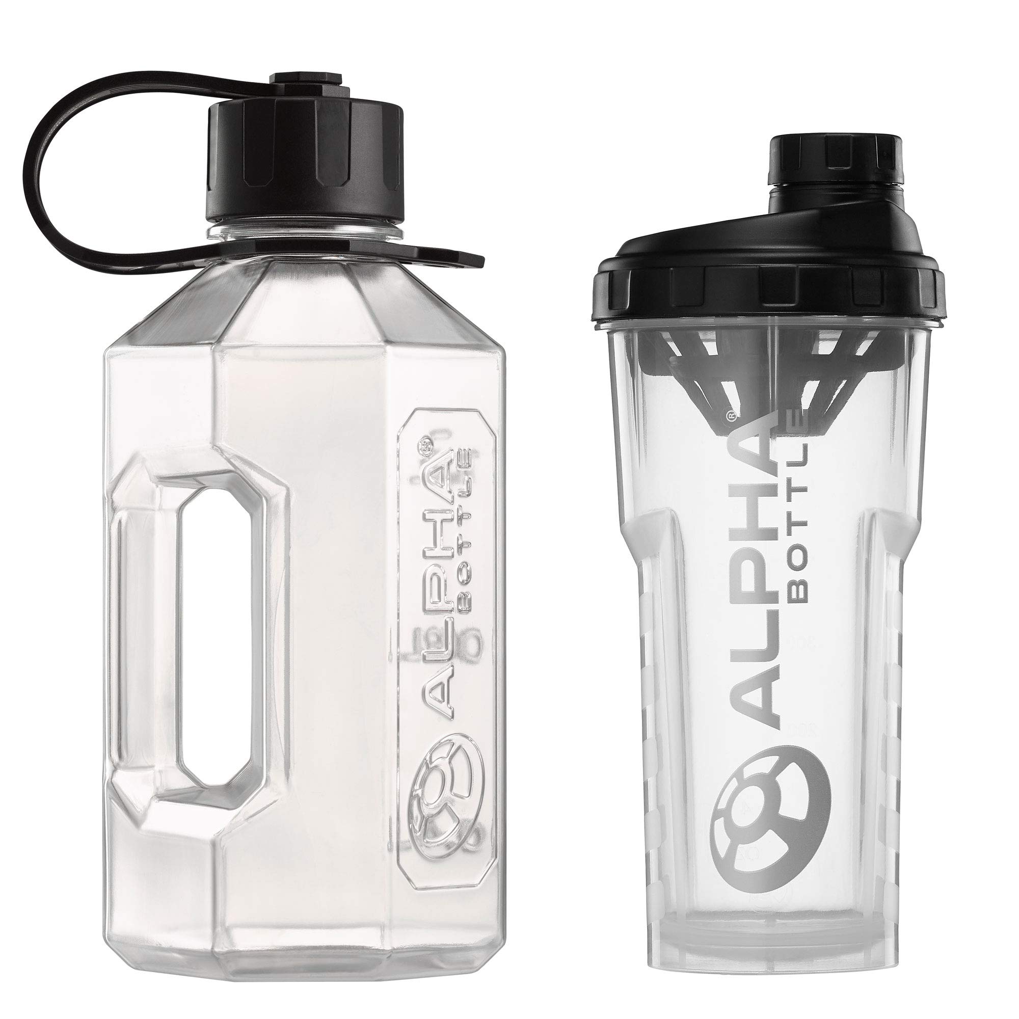 Alpha Designs2 Pack Water Bottle (1.6L) & Protein Shaker Bottle (750ml) Bundle | Clear