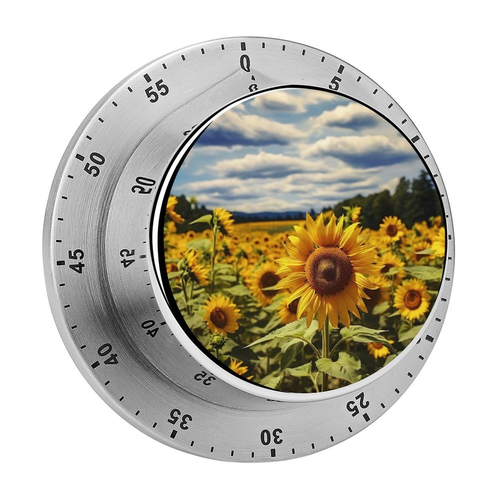 Sunflower Kitchen Timer for Cooking,Chef Cooking Timer Clock with Loud Alarm Stainless Steel Countdown Timer No Batteries for Home Baking Cooking