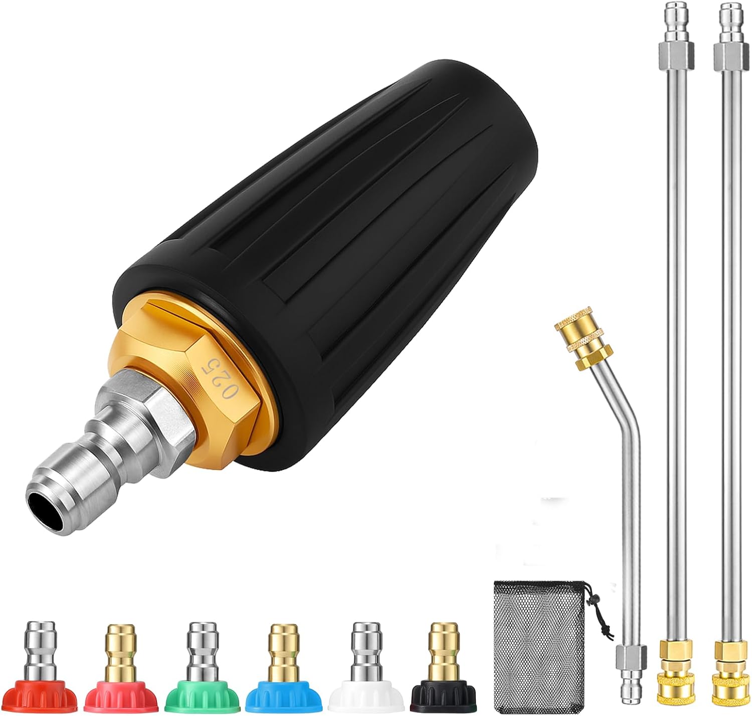 Turbo Nozzle Pressure Washer, 4000PSI Nozzles with Extension Wand & 6PCS Spray Tips 360° Rotating Pressure Washer Turbo Nozzle for Garden Gutter Car Washing(4.0GPM)