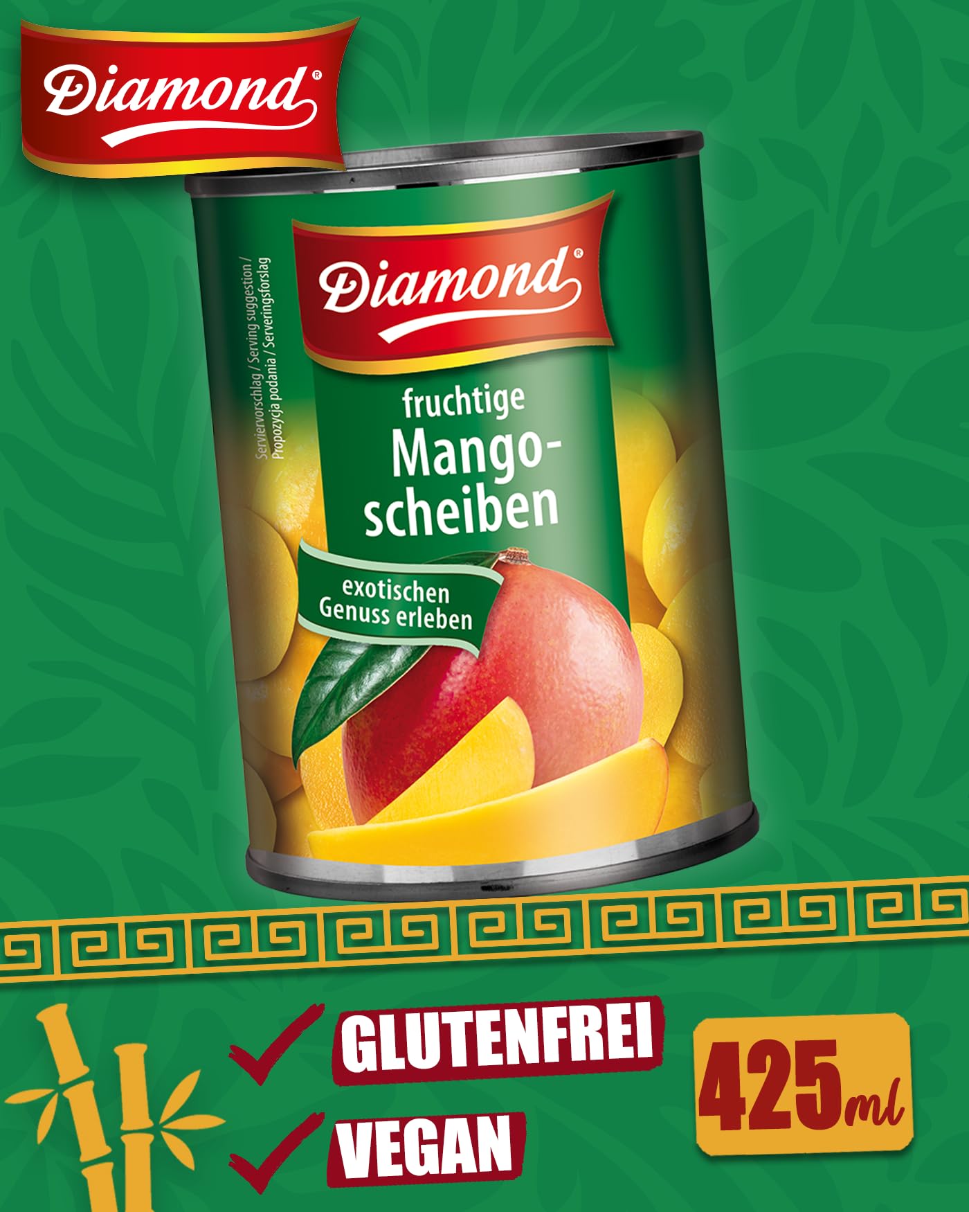 DIAMOND Mangofrüchte in Scheiben, leicht gezuckerte Mangoscheiben, Obstkonserve in der Dose - 12 x 425 ml