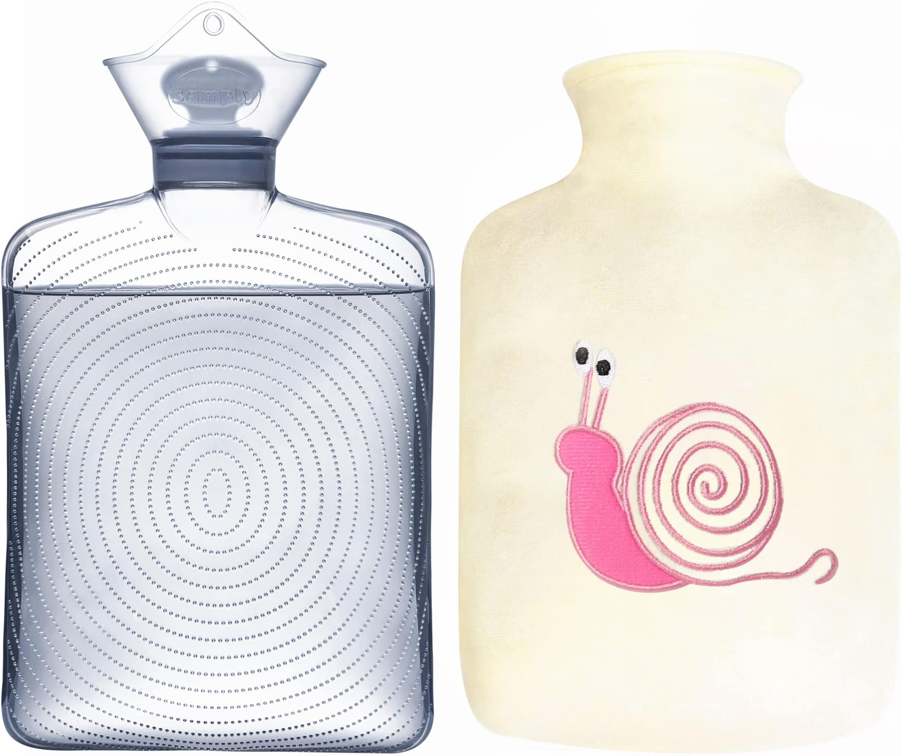 samply Hot Water Bottle with Cute Fleece Cover, 2L Hot Water Bag for Hot and Cold Compress, Hand Feet Warmer, Neck and Shoulder, Pink Snails