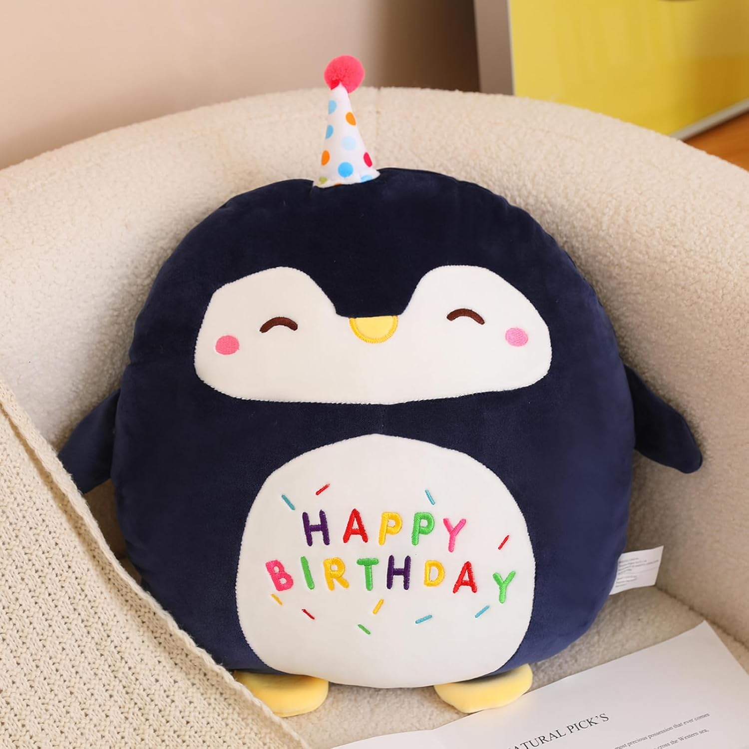 Penguin Plush Toy Penguin Stuffed Animal Cute Birthday Penguin Plushies Pillow Soft Happy Birthday Plush Toy Gifts for Kids Home Decor
