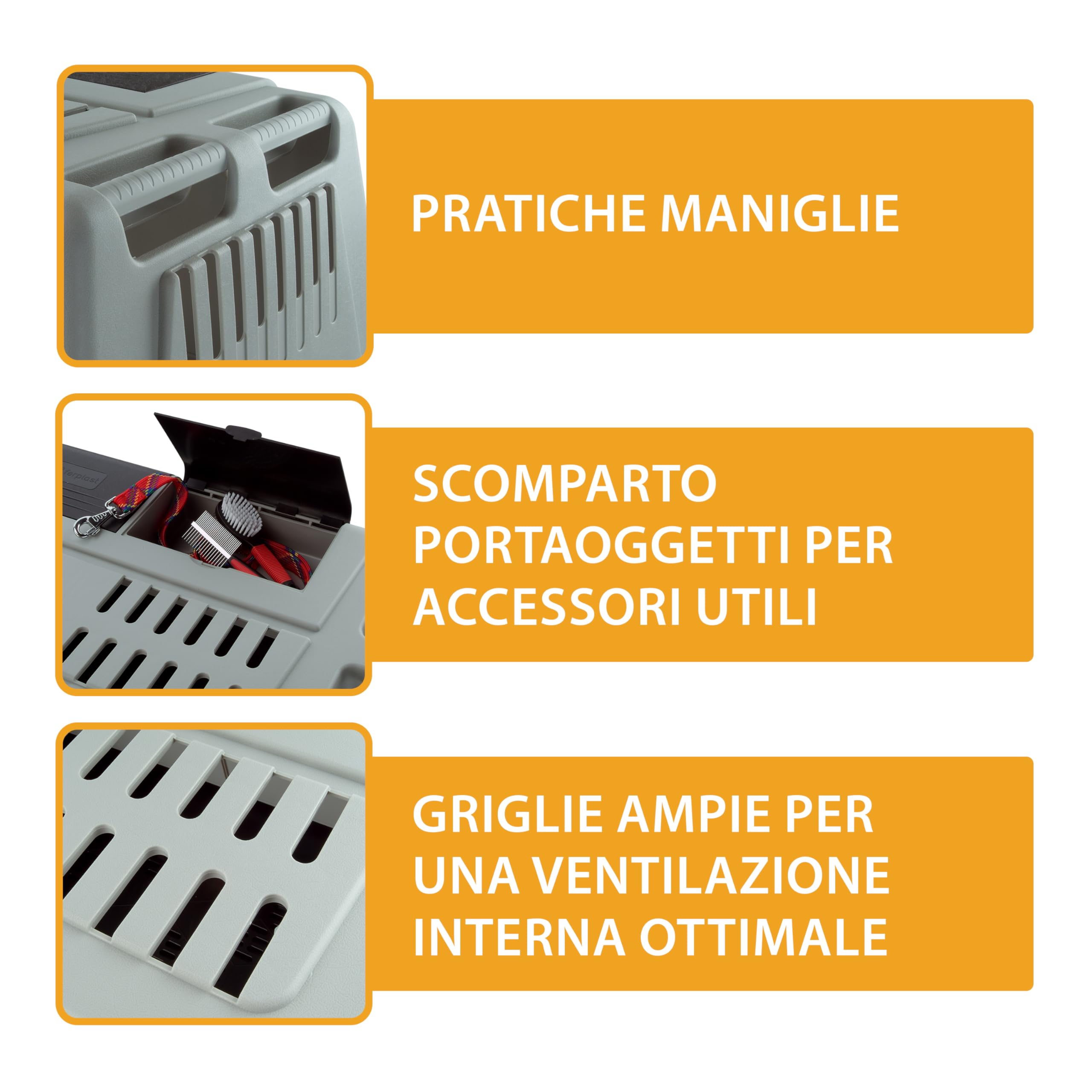 Ferplast ATLAS CAR 80 SCENIC Trasportino per Cani da Auto con Doppia Finestra, Tappeto Drenante, Portaoggetti, Maniglie, Doppia Apertura Scorrevole con Chiusura Sicura, Max 20 kg, 82 x 51 x h 61 cm