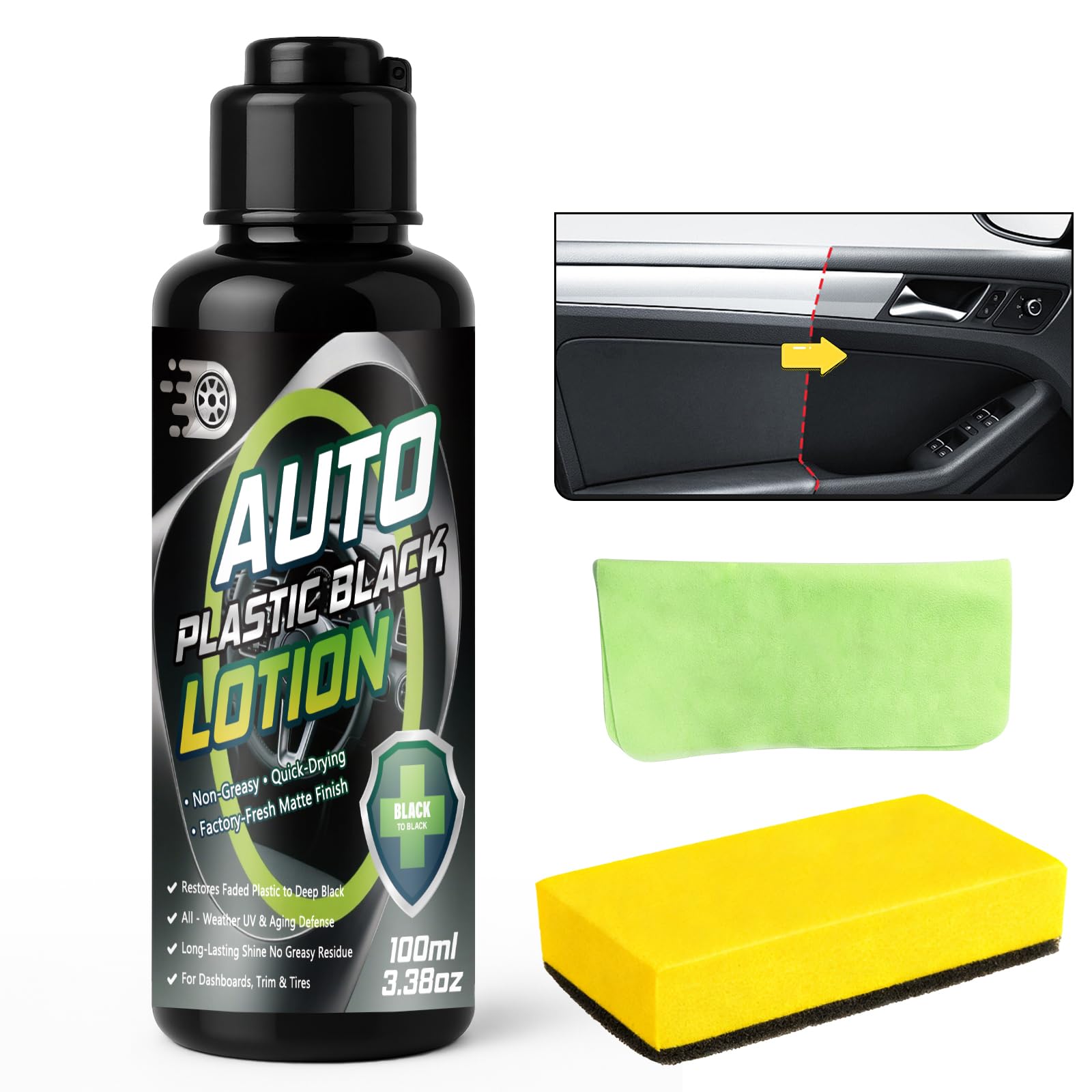 HuakChai Back to Black Trim Restorer, Car Plastic Restorer Black for Car Interior & Exterior, Revives Faded Black Plastic & Rubber, Prevents Aging & Cracks, Long-Lasting Shine (100ml)