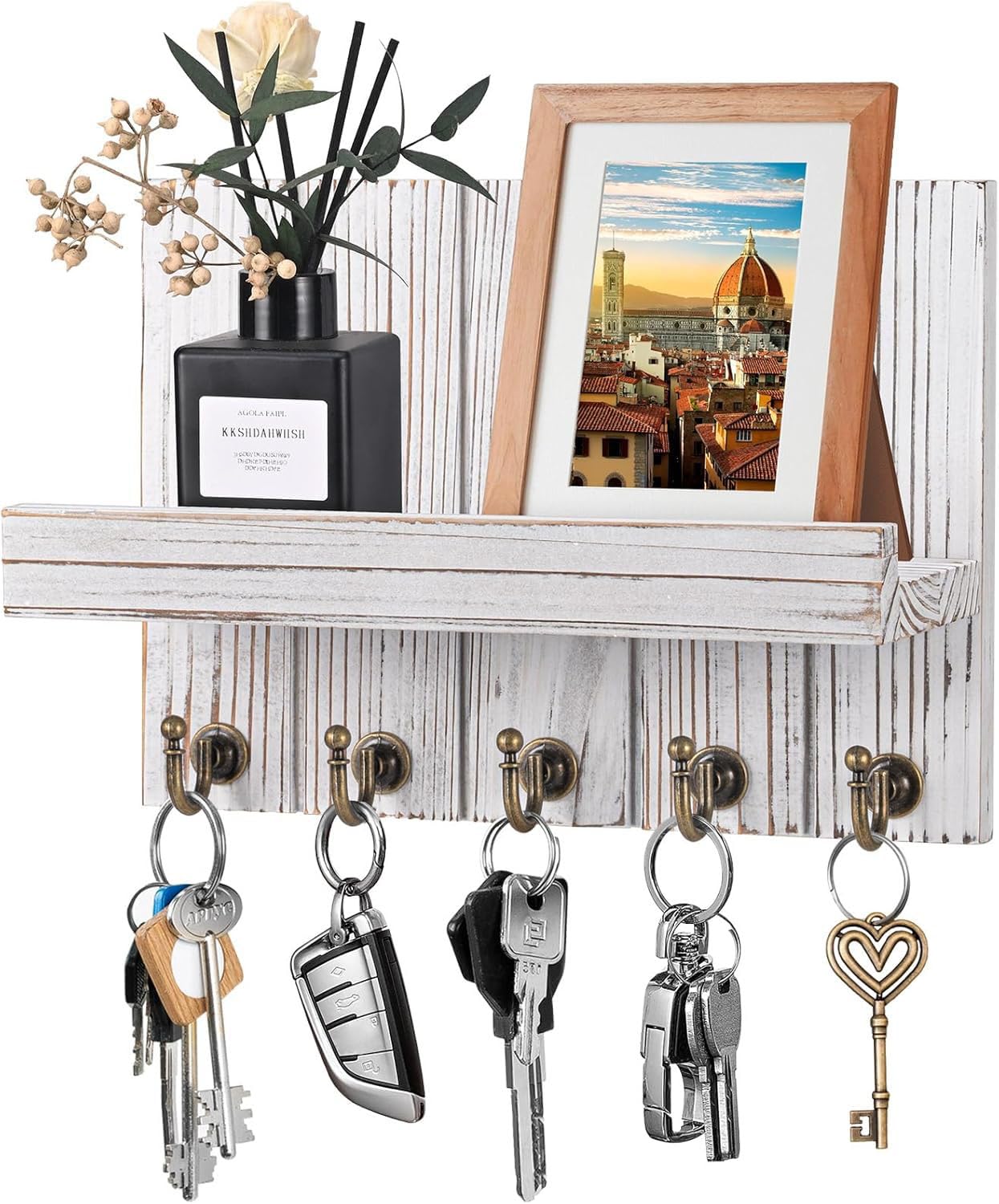 Portachiavi con portaposta, organizer for lettere - Portachiavi da parete, organizer for portalettere | Portaoggetti decorativo for ingresso in legno con gancio for chiavi, porta posta, organizzazione