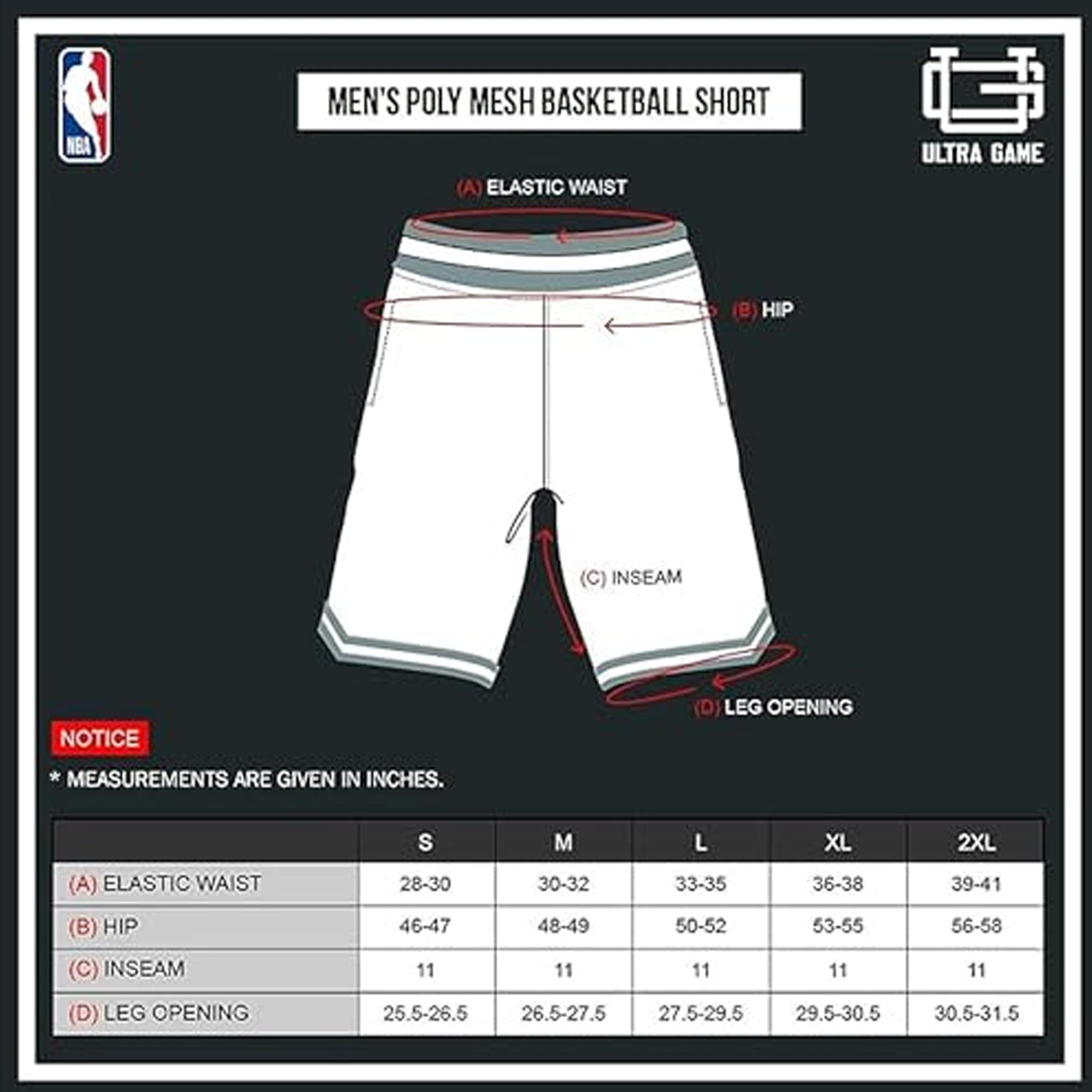 Ultra Game UNK NBA GSM3547F NBA Woven Team Logo Poly Mesh Basket Shorts Nero, Large