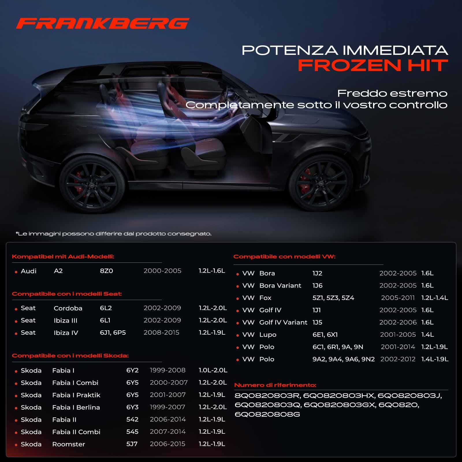 Frankberg Compressore Aria Condizionata Compatibile Golf IV 1J1 Polo 6C1 6R1 Fabia I 6Y2 Ibiza III 6L1 5J 6Q0820803Q