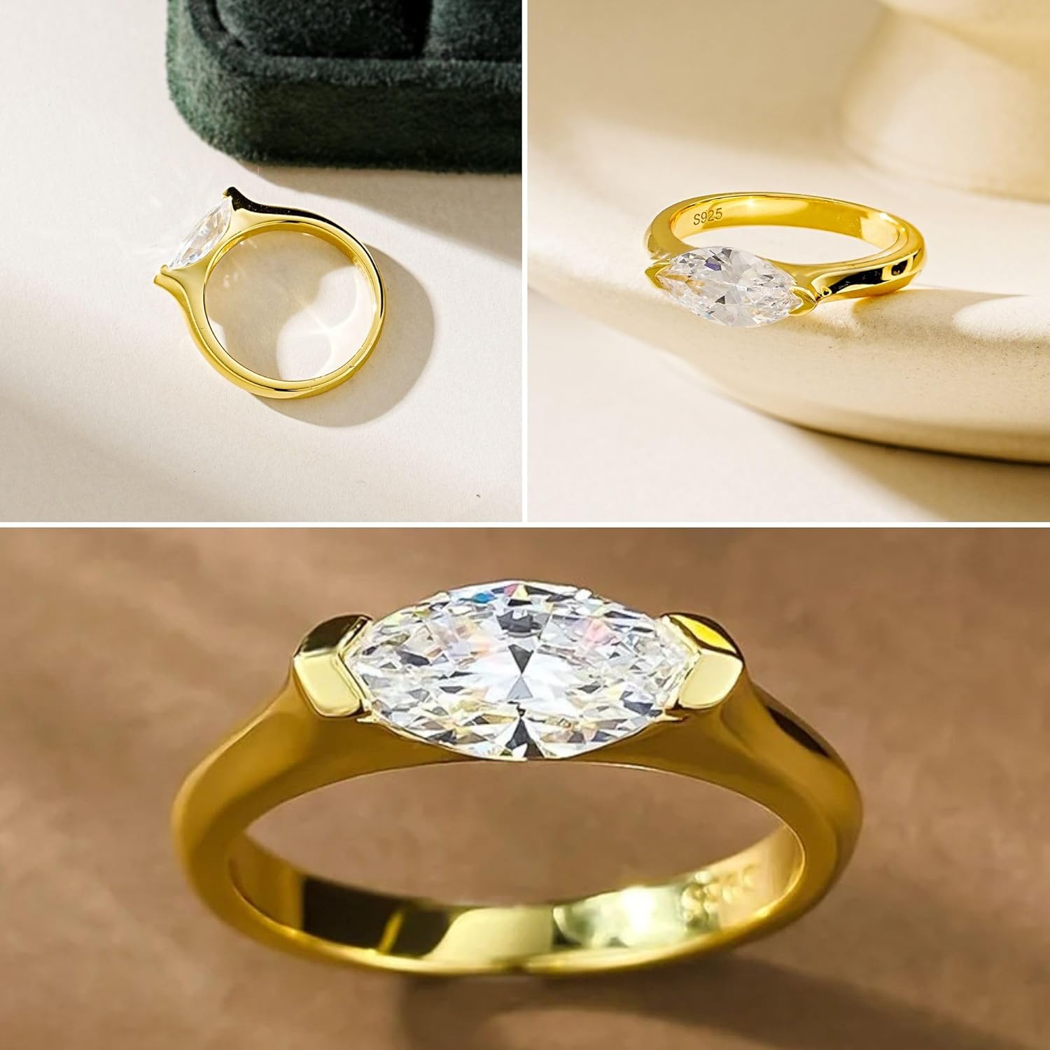 2CT Engagement Ring for Women Marquise Cut 925 Sterling Silver AAAAA Cubic Zirconia CZ Wedding Band Promise Ring For Women Solitaire Simulated Diamond Silver/Gold Size 5-10 - Image 6