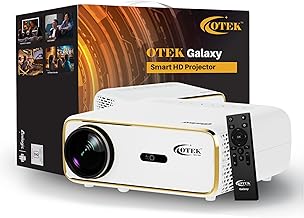 OTEK Galaxy FHD Smart Projector, Inbuilt Netflix & Prime, 1080P Native, 4K Support, Android 13, 10000 Lumens, Auto Focus & Keystone, WiFi 6 & Bluetooth, 250” Display, Portable Home Cinema, White