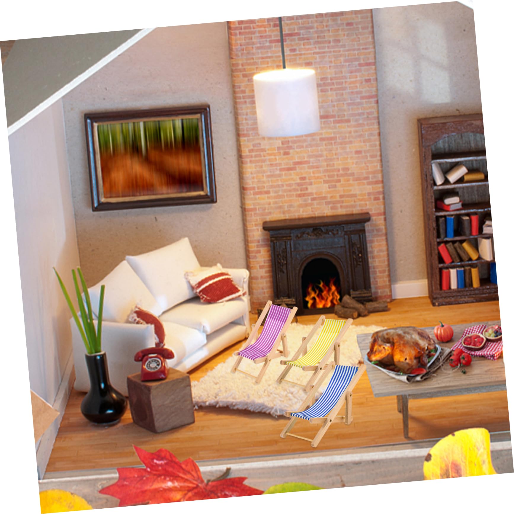 6 pièces Miniature Pliante Chaise de Plage Décorative pour Maison de Poupée Micro Paysage Transat Poupée Portable
