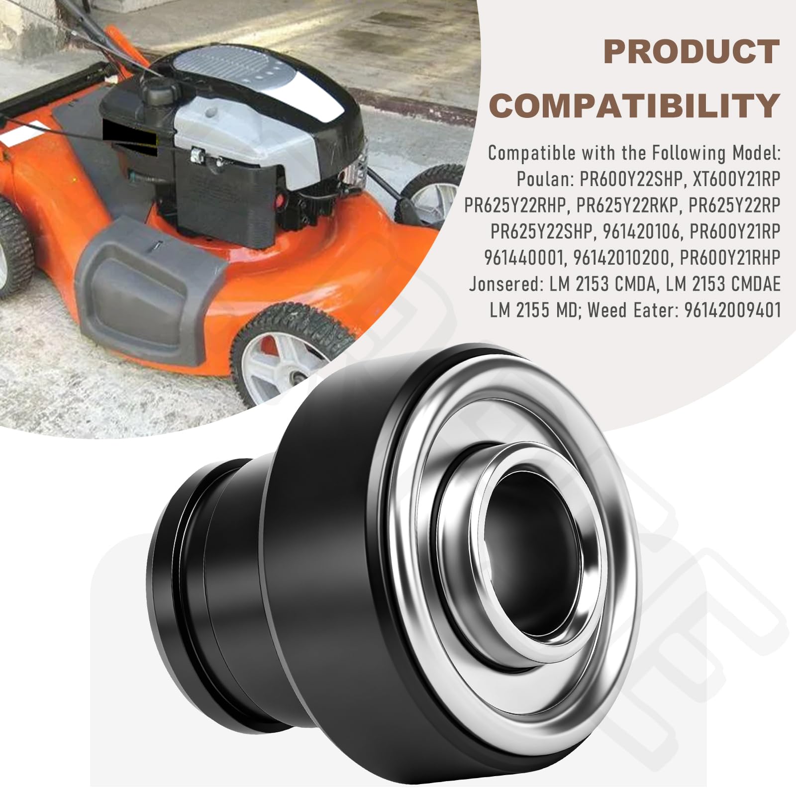 (2) Rodamiento de rueda 587070201, sustituye a 191019 191039 421836 532421836 587070202, compatible con cortacésped Husqvarna Craftsman Poulan, compatible con 917253400, 917253410. 91725 3411