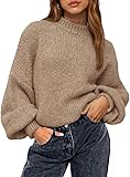 BTFBM Sweaters for Women Fall 2025 Crew Neck Lantern Long Sleeve Oversized Sweater Casual Knit Winter Pullover Tops Khaki Large