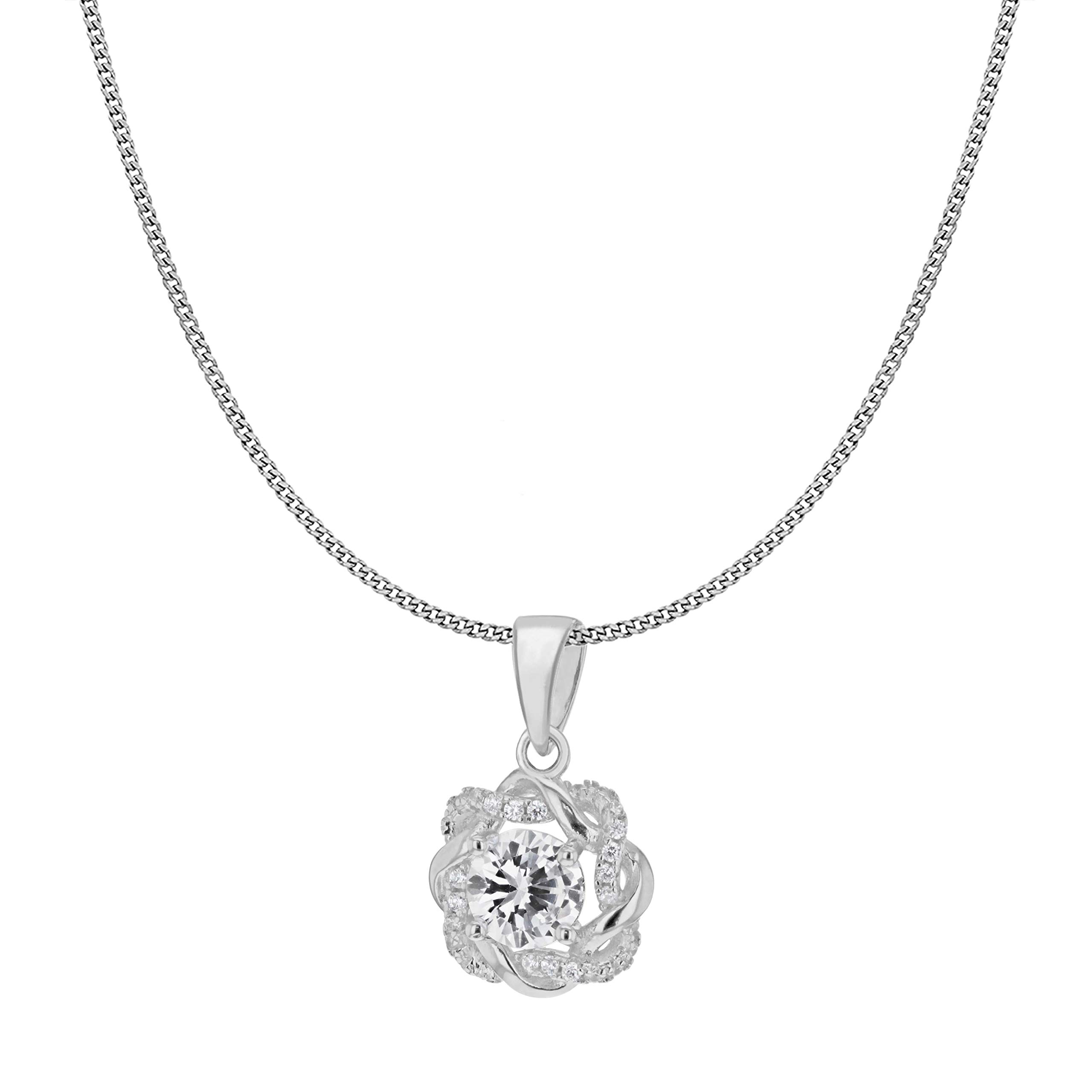 Tuscany Silver Damski srebro Sterling rodowane CZ skręcony wisiorek na łańcuszku o splocie pancerka - 46 cm / 18 cali