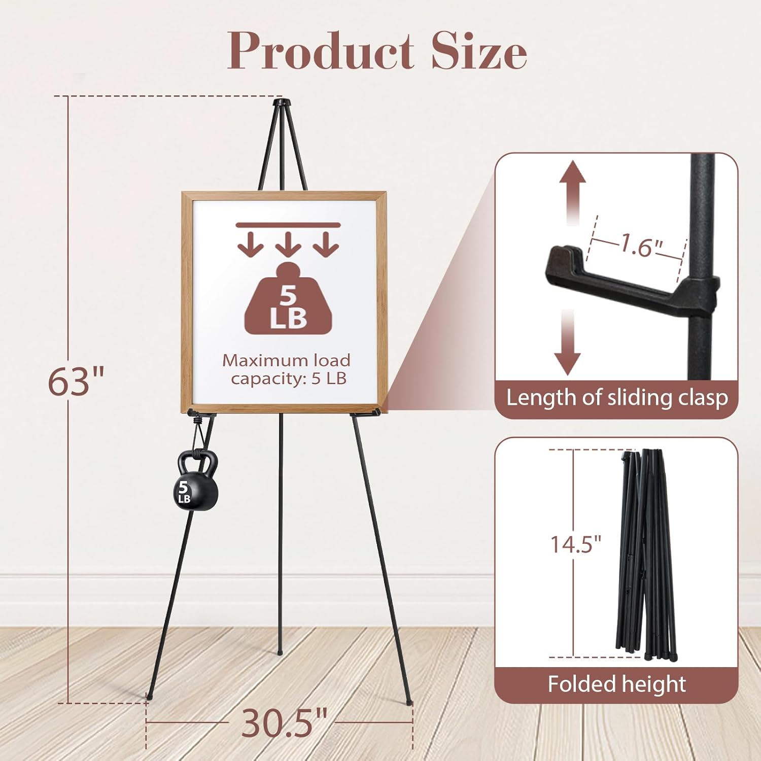 AZEAM 63" Easel Stand for Sign, 3 Pack Portable Easel for Painting, Foldable Black Metal Easel Display Stand Poster Holder Adjustable Sign Stand for Display Wedding Arts Poster