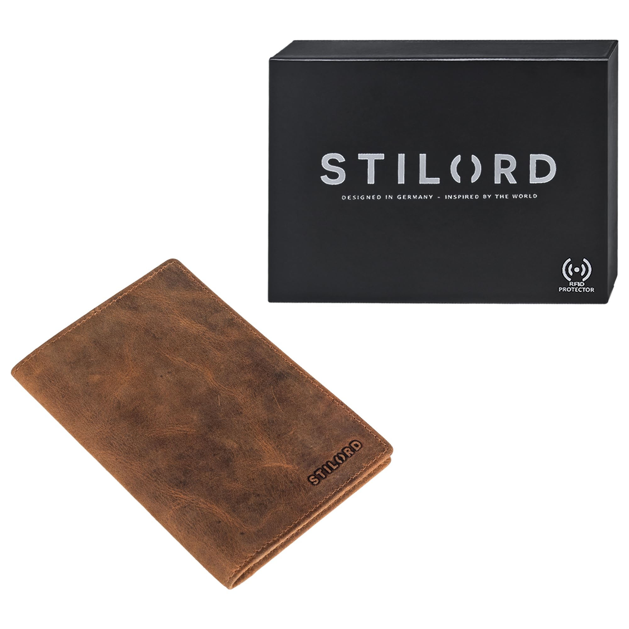 STILORD "Arthur Funda Pasaporte Cuero Accesorios Viaje Carpeta Identificación Cuero Genuino Caso Documentos Carpeta Color:Bergamo - marrón