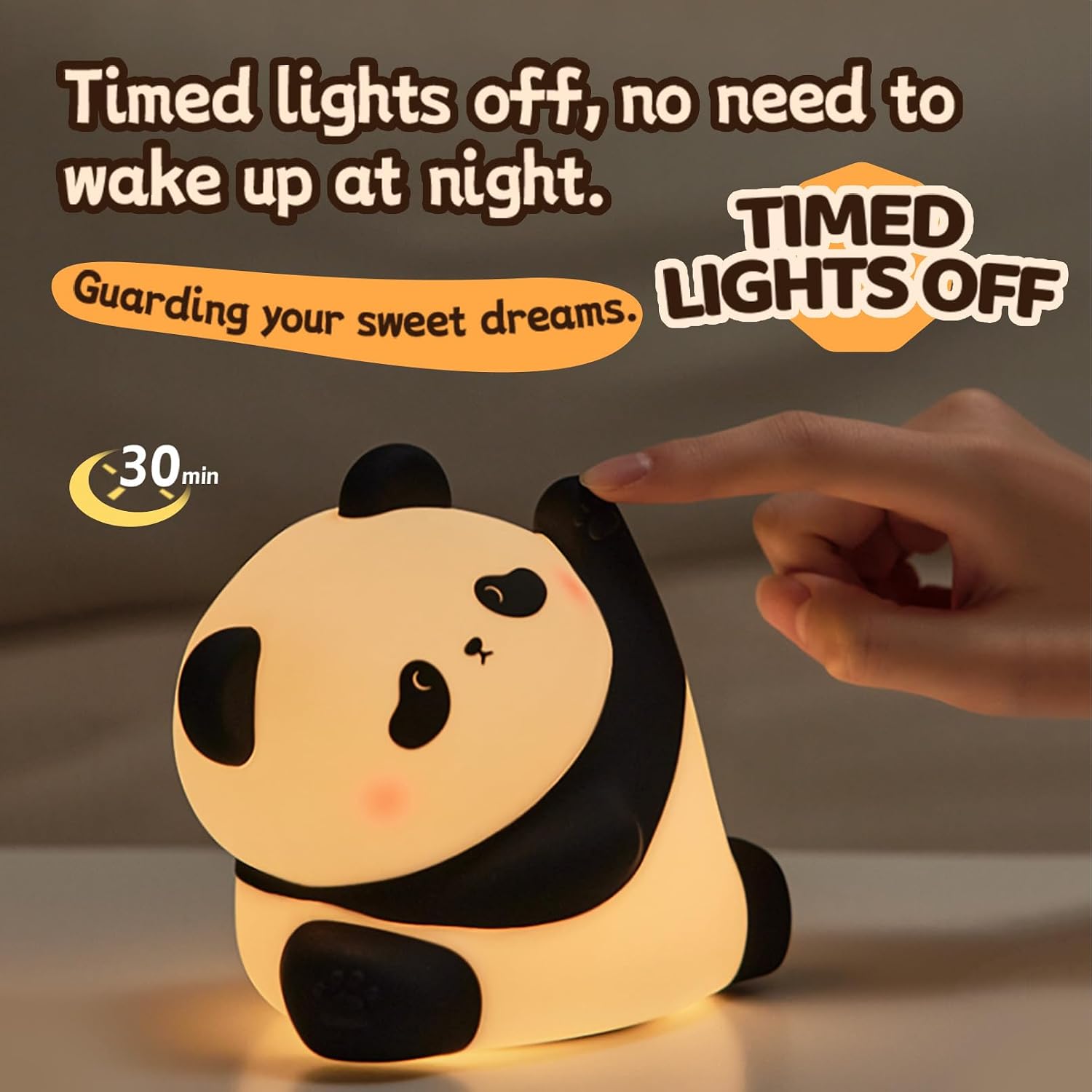 Panda Night Light for Kids, Cute LED Squishy Nursery Night Light 3 Level Dimmable Lamp, Silicone Animal Nightlight USB Charging Port Bedside Table Lamp for Toddler Baby Kids Funny Gifts Bedroom Decor