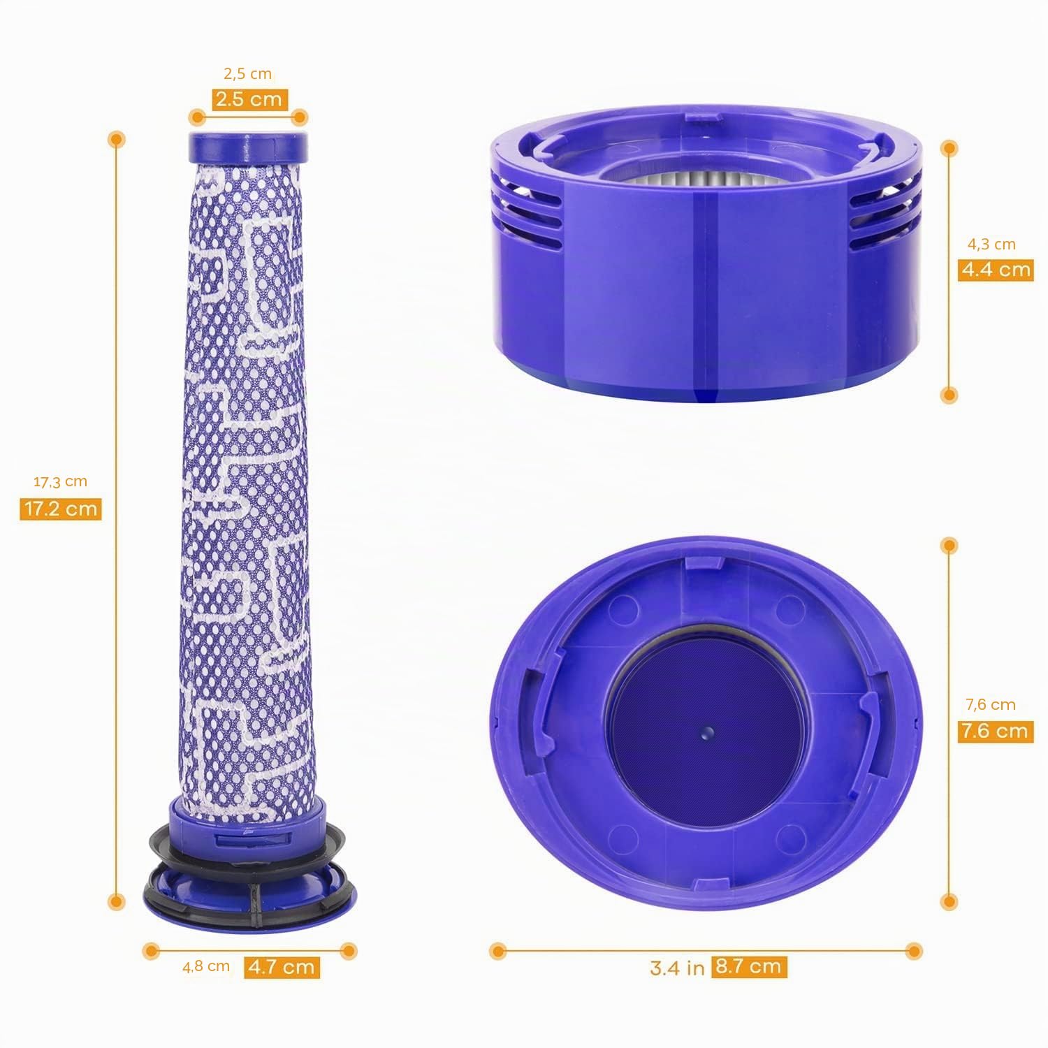 Accessori per il Coperchio Inferiore del Cestino Set per Dyson V7/V8, Contenitore per la Polvere Trasparente e di Alta Qualità, Include Prefiltro, 1 Postfiltro e 1 Spazzola per la Pulizia