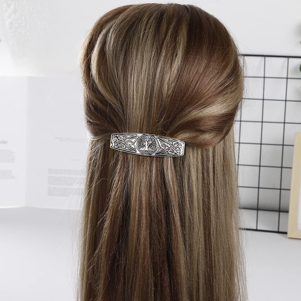 JKJF 2 Pcs Celtic Knot Barrette Vintage Hair Barrettes Metal French Hair Clips Engraved Headwear for Women Girls - Gold Silver Style 1: Tree of life #4