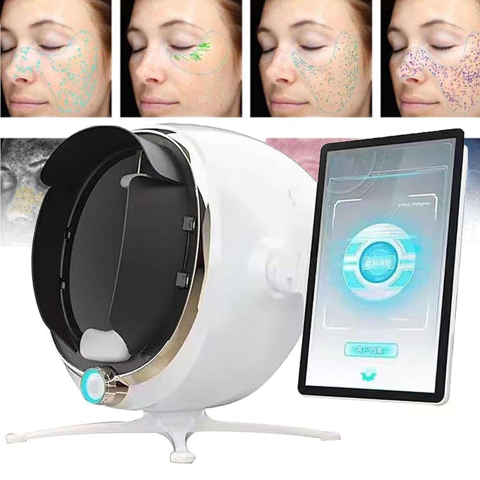 MObyat Analizador Piel 3D, Analizador Humedad Facial Pantalla LCD, 38 Millones Píxeles Alta Definición/8 Espectros/5 Dimensiones/14 Indicadores/Almacenamiento Ilimitado/detección Rápida 10 S