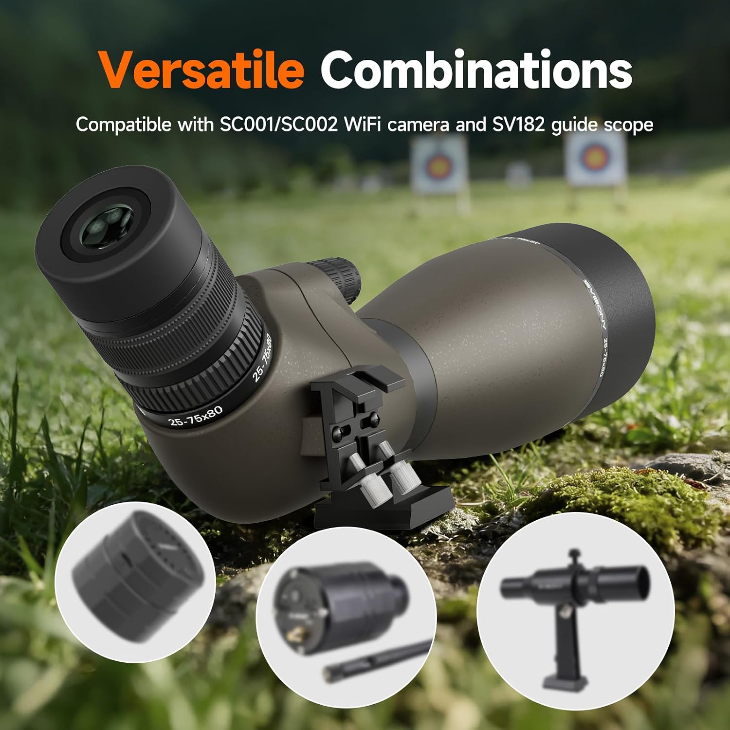 SVBONY SV29 Spotting Scopes for Target Shooting, 25-75x80 Spotter Scope with Phone Adapter & 54" Fullsize Tripod, 1.25" Detachable Eyepiece 40°–56° FOV Spotting Scope for Long Range Shooting