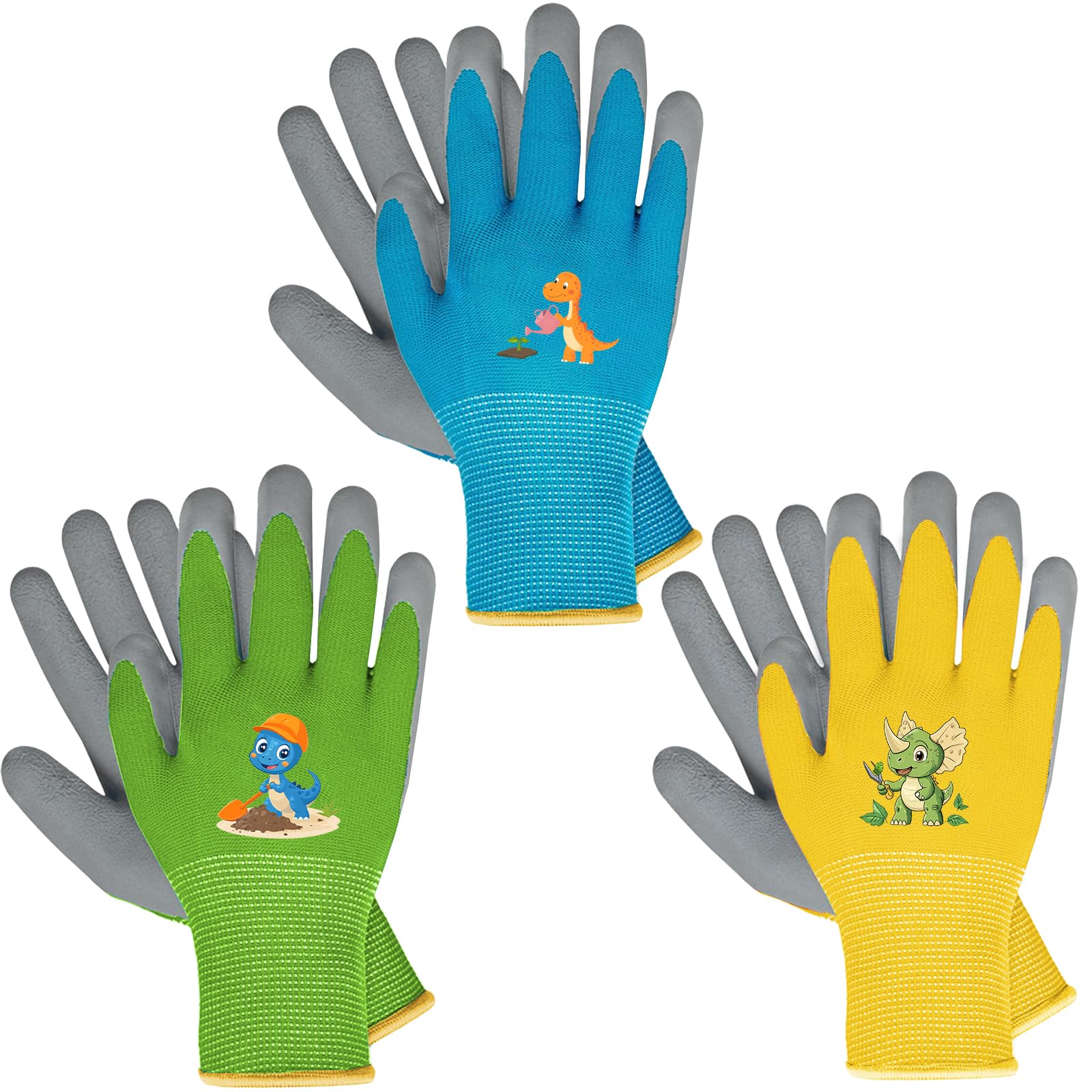 BIOECEUA 3 works Kids Gardening Gloves for Age 3-5, Children Rubber Coated Garden Work Gloves