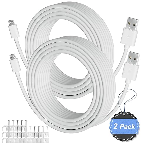 Paquete de 2 cables de alimentación de extensión USB a micro USB de 35 pies, cable de carga largo, 21 AWG OFC, cobre sin oxígeno, compatible con