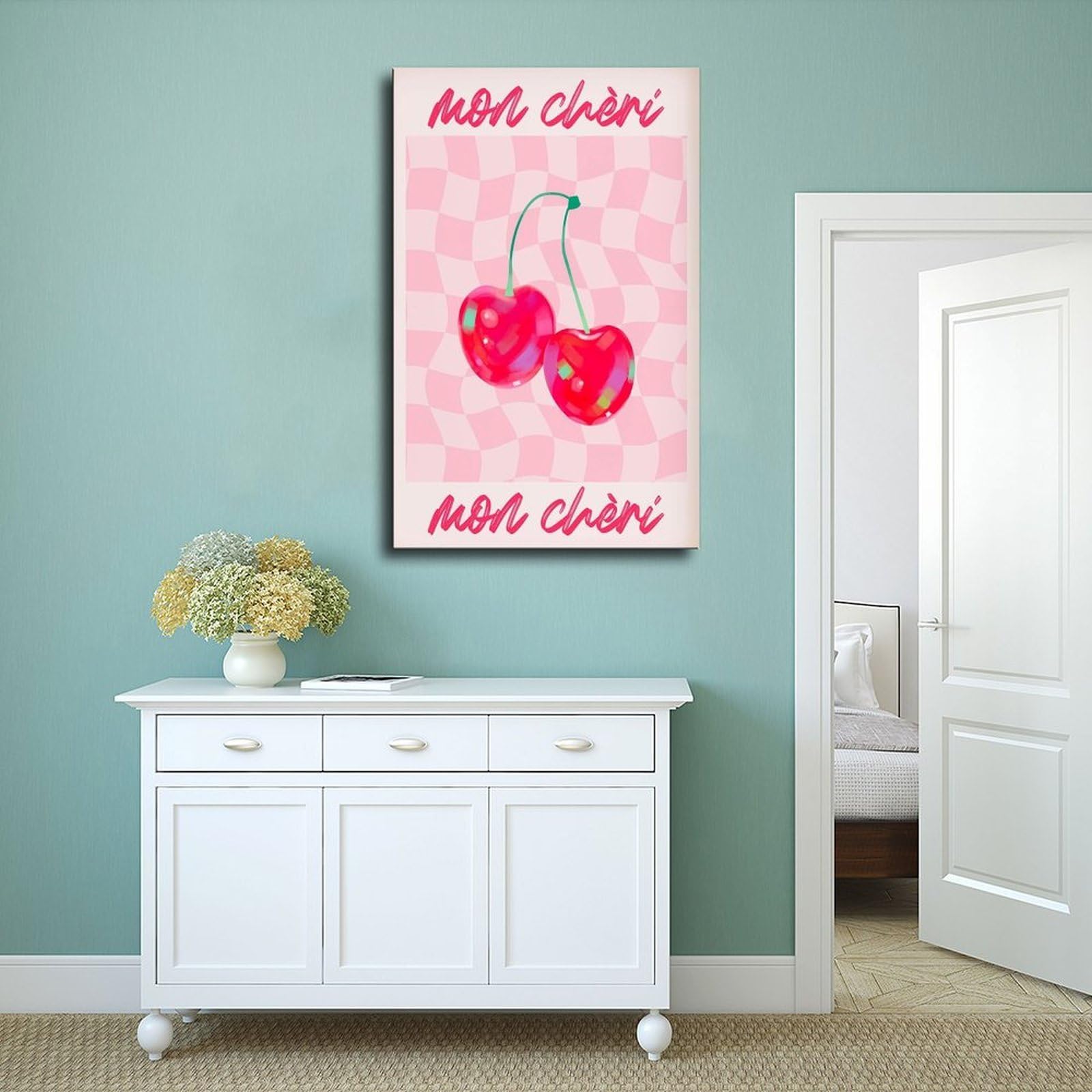ACFTAIN Mon Chèri Leinwandposter mit Obstküche, moderner böhmischer Stil, leuchtend rote Kirschen, modernes Poster, Wandkunstdrucke, Gemälde, Wohnzimmer, Schlafzimmer, Dekoration, 60 x 90 cm