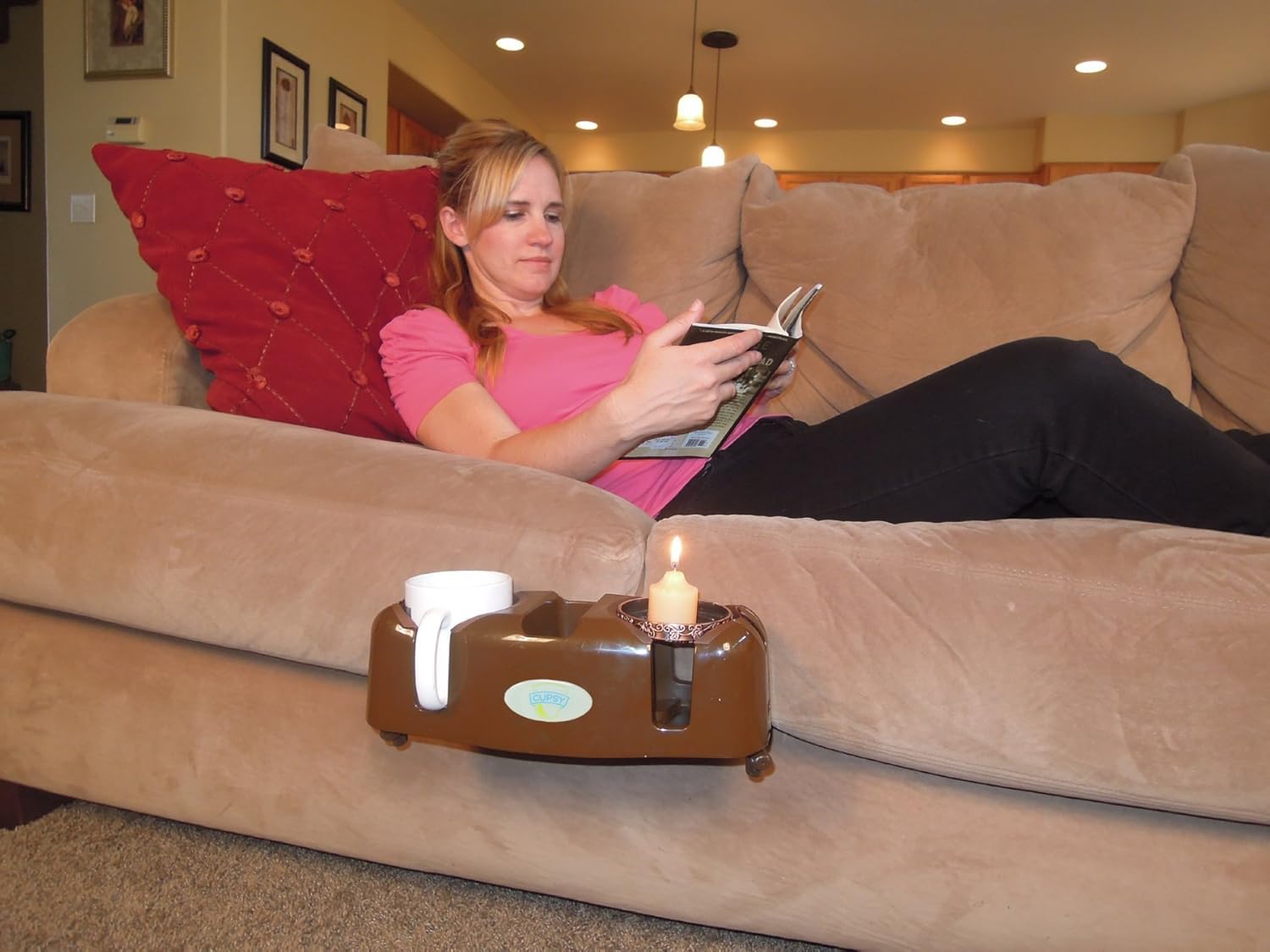 Cupsy Sofa and Couch Armchair Drink Organizer and Recliner Drink Caddy with Removable Legs