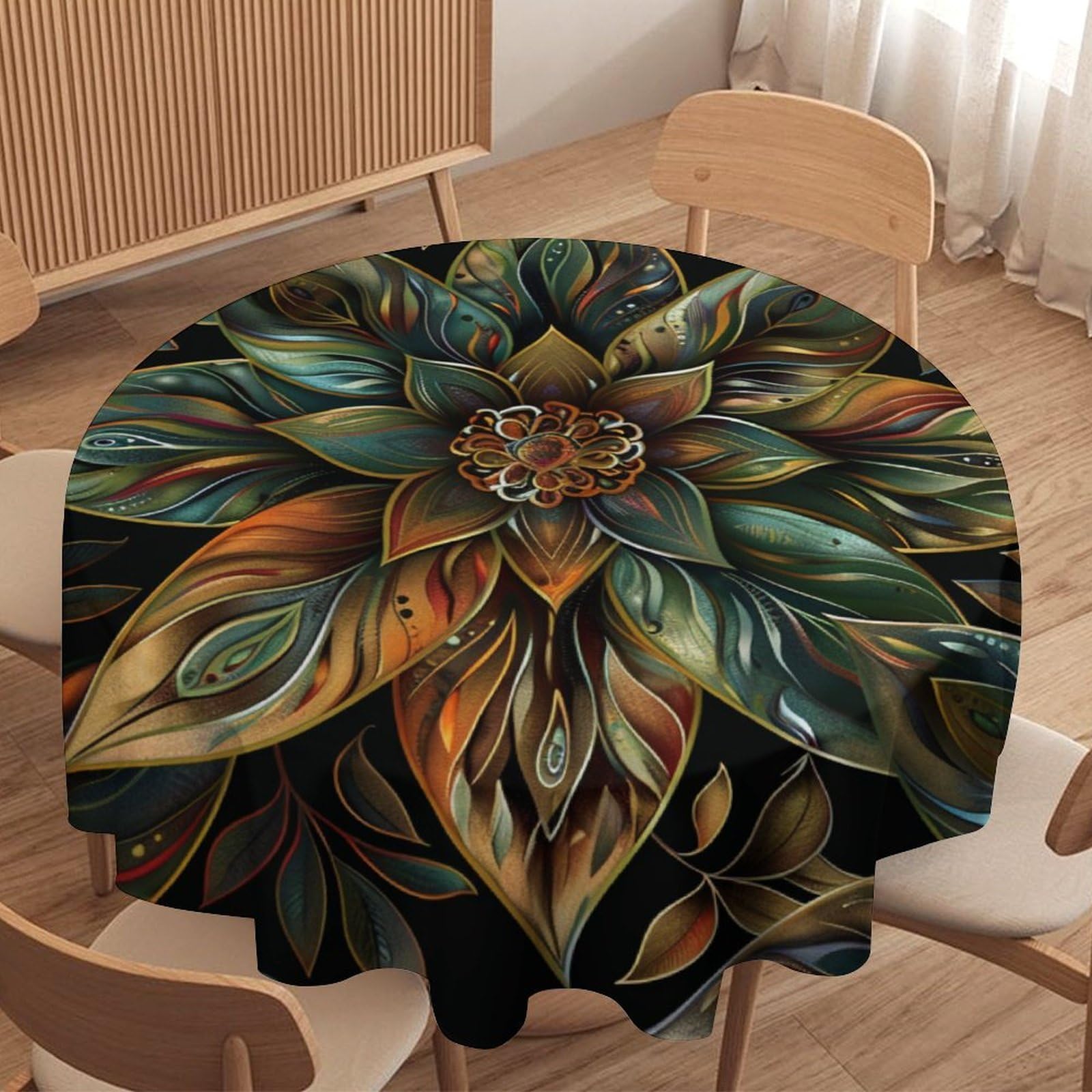LUYYSKY Rustic Watercolor William Morris Floral Round Tablecloth Boho Spring Garden Plants Floral Washable Decor for Table Cover for Kitchen-70 Wx70 L