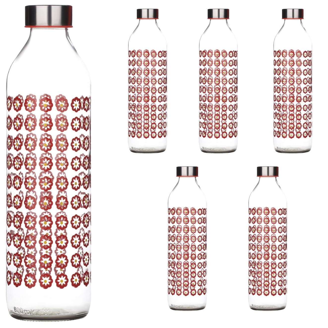 SAND DUNE Set of 6, 800 ml Each Blooming Flowers Printed Glass water bottle, with Leak-Proof Airtight Stainless-Steel Lid for Water, Smoothie, Juices - Reusable Travel Glass Drinking Fridge Bottles (B0DGFY6Q9X) Amazon Price History, Amazon Price Tracker