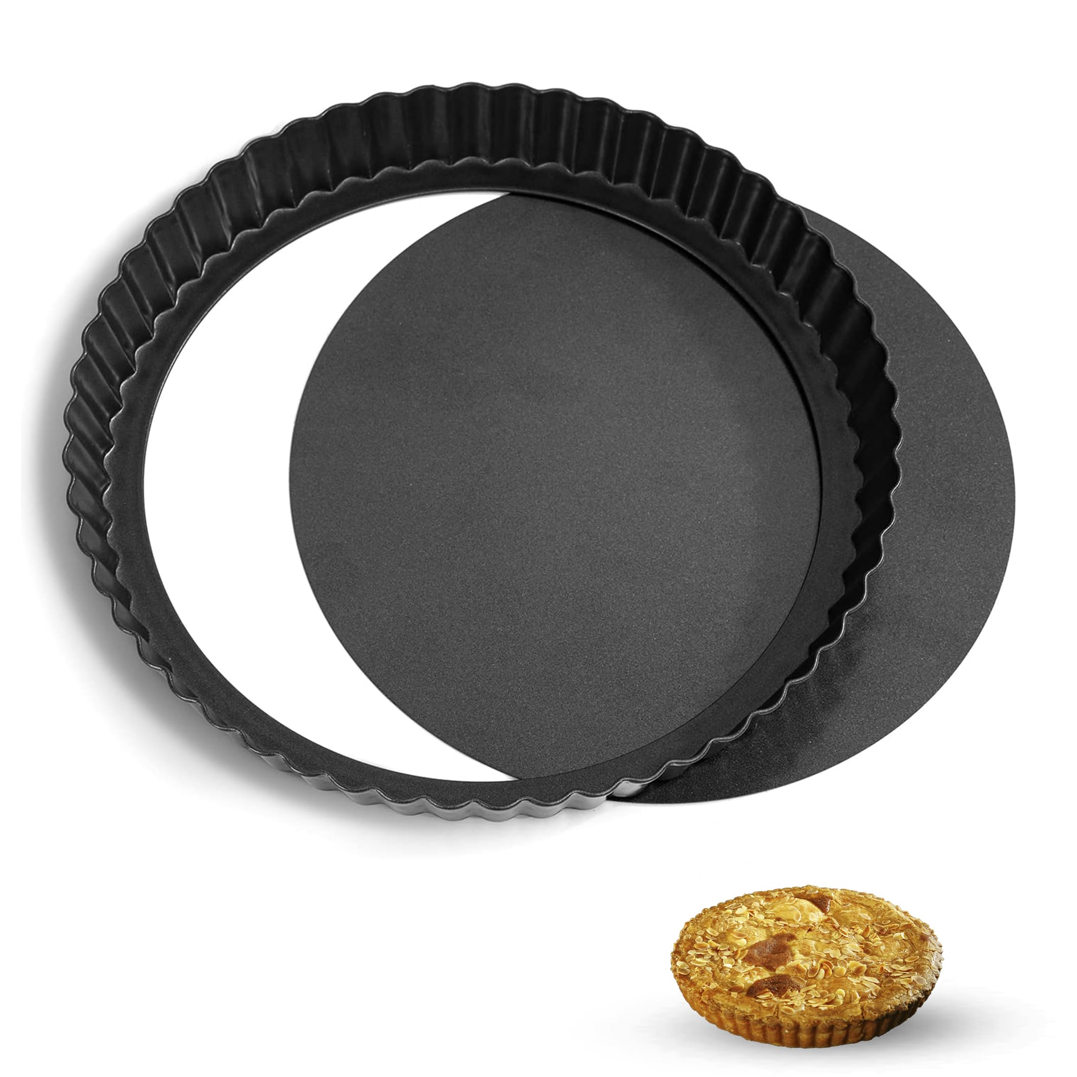 8 inch Quiche Pan, 22cm Non-Stick Deep Pie Pans with Removable Loose Bottom, Fluted Round Deep Flan Dish, Tart Tins for Baking Quiches, Pies, Flans, Cheese