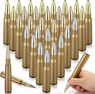 Yaocom 30 Pcs Bullet Shaped Pens Plastic Metallic-look Rotating Ballpoint Pens for Favors Tactical Desk Decoration Gifts for Groomsmen Souvenirs Military Party Supplies, Silver, Gold, Rose Gold