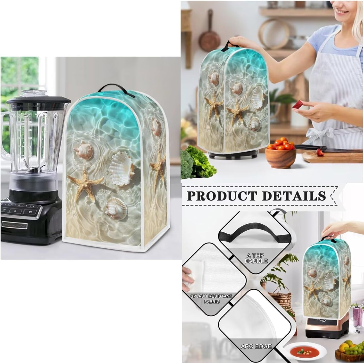 Oceanic Style Slow Cooker Cover,Blender Cover, Toaster Cover Set of 3, Bread Machine Cover Fits for Most Standard 4 Slice Toasters, Stand Mixer Coffee Maker Appliance Cover Summer Home Decor