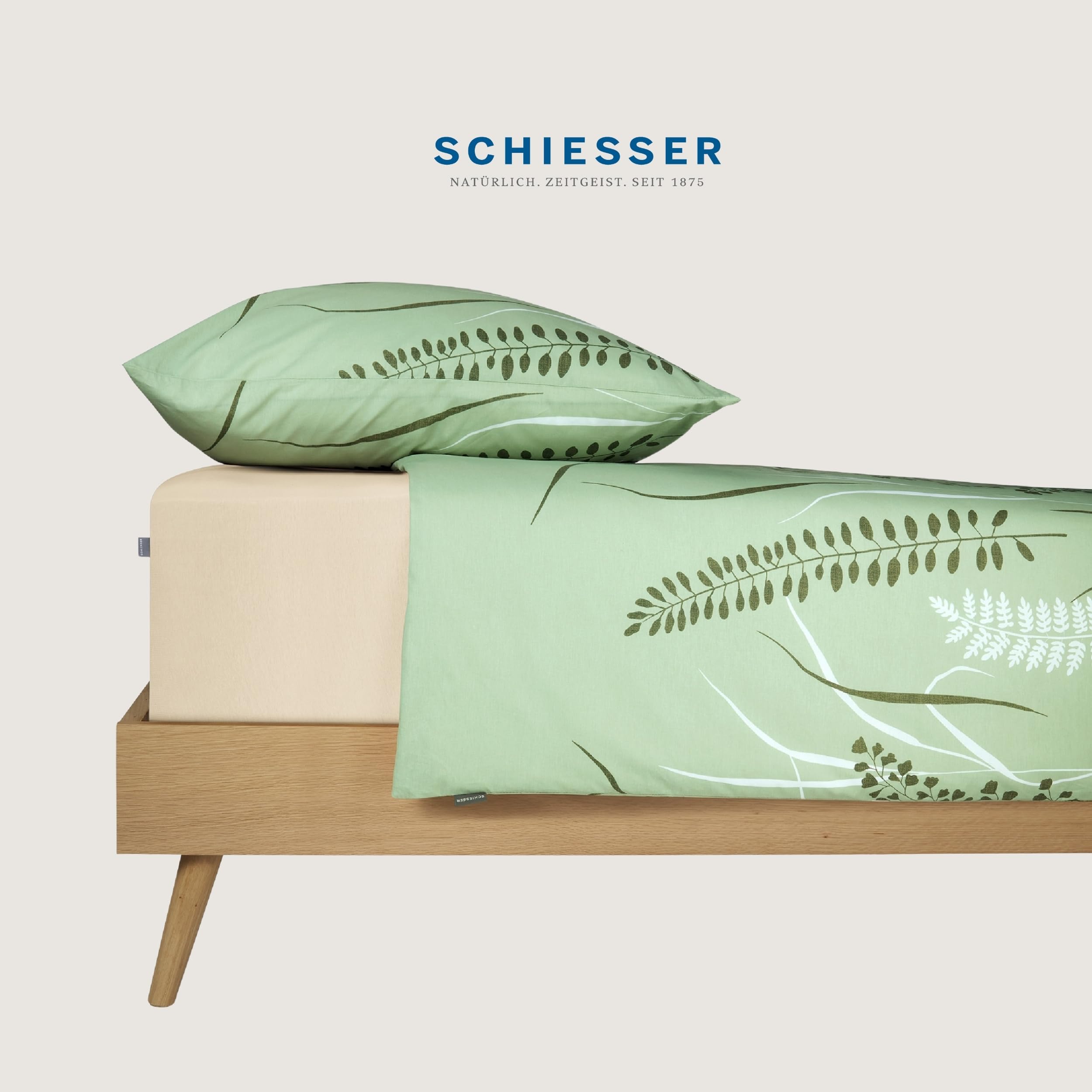 Schiesser Bettwäsche 155x220 cm | 100% Baumwolle | Grün | Floral | 2-teilig | SCHIESSER | Renforcé | 155x220 cm + 80x80 cm | angenehm weich & glatt | pflegeleicht & atmungsaktiv | OEKO-TEX® MADE IN GREEN